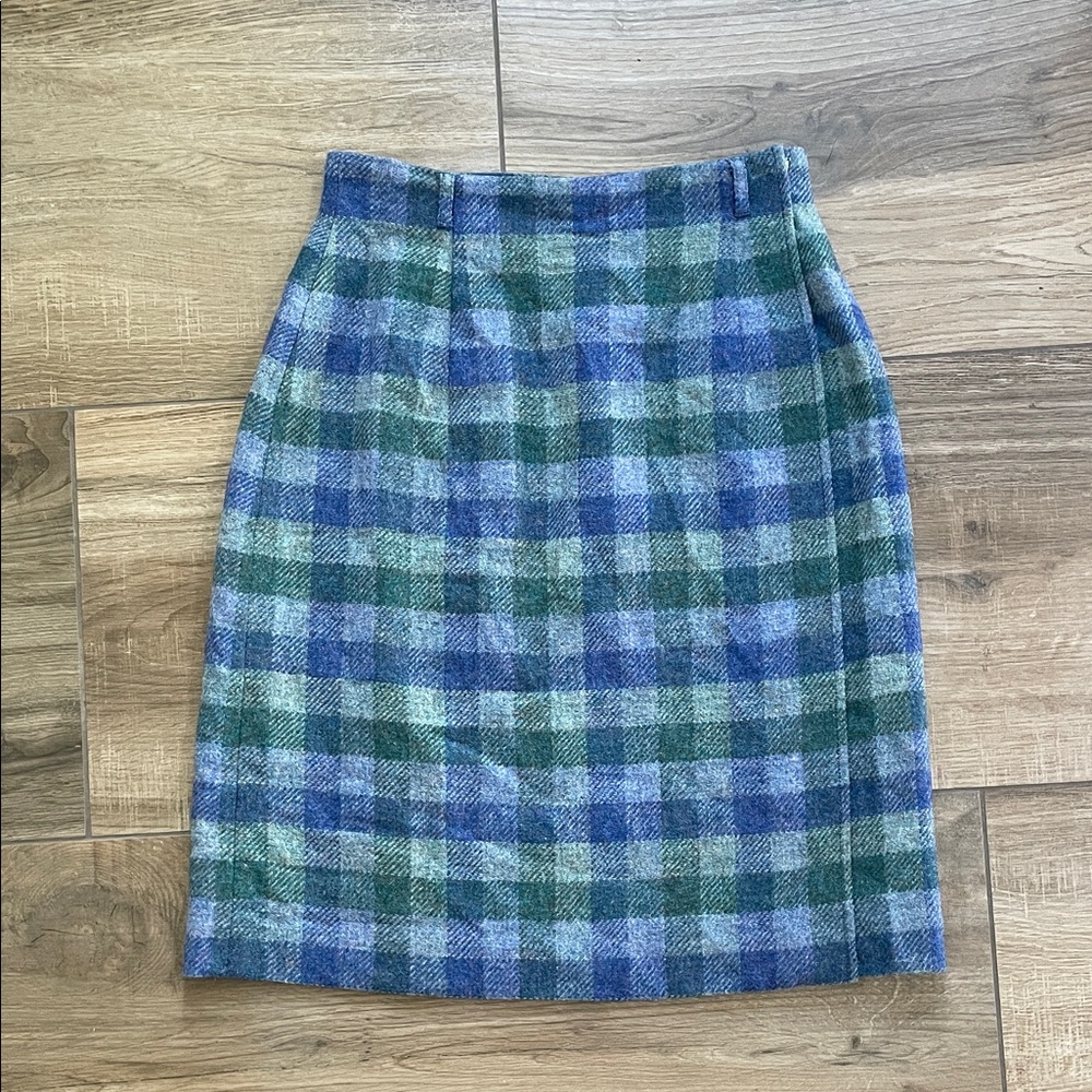 Talbots Skirt Womens 4 Blue and Green Plaid Tartan Wrap Pencil Mini Skirt